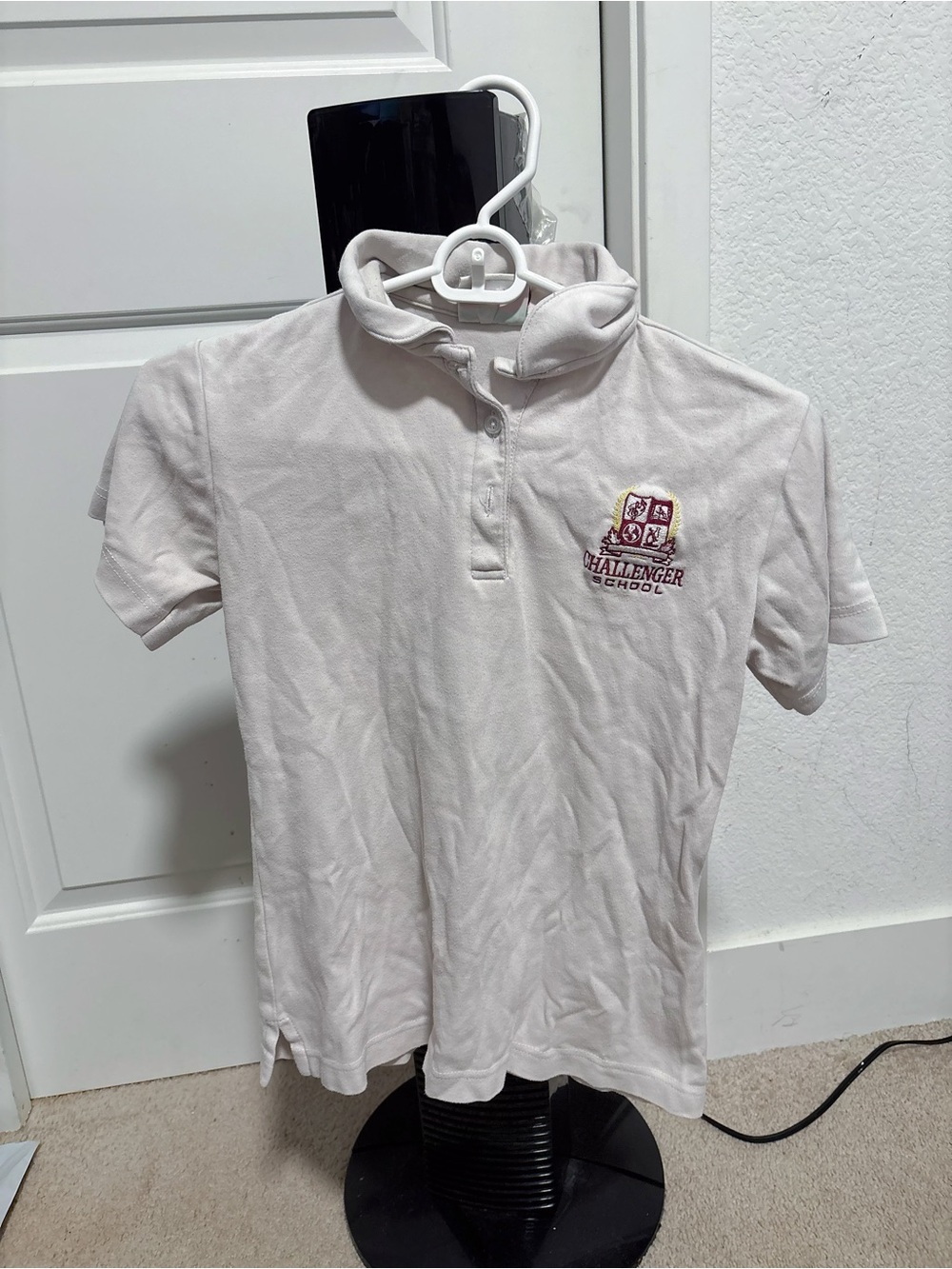 Challenger school short sleeve top tee off white uniform t shirt size YL 14/16